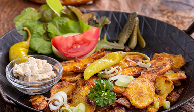 Skillet fried potatoes with pickles